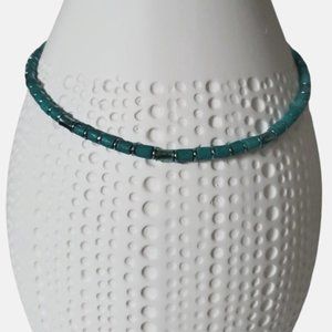 Teal/Turquoise Bohemian Cylinder Beaded Necklace with teal chain